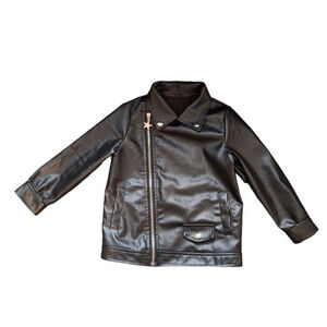 Children's Faux Leather Motorcycle Jacket SHEIN Zipper Closure Black Size 5Y